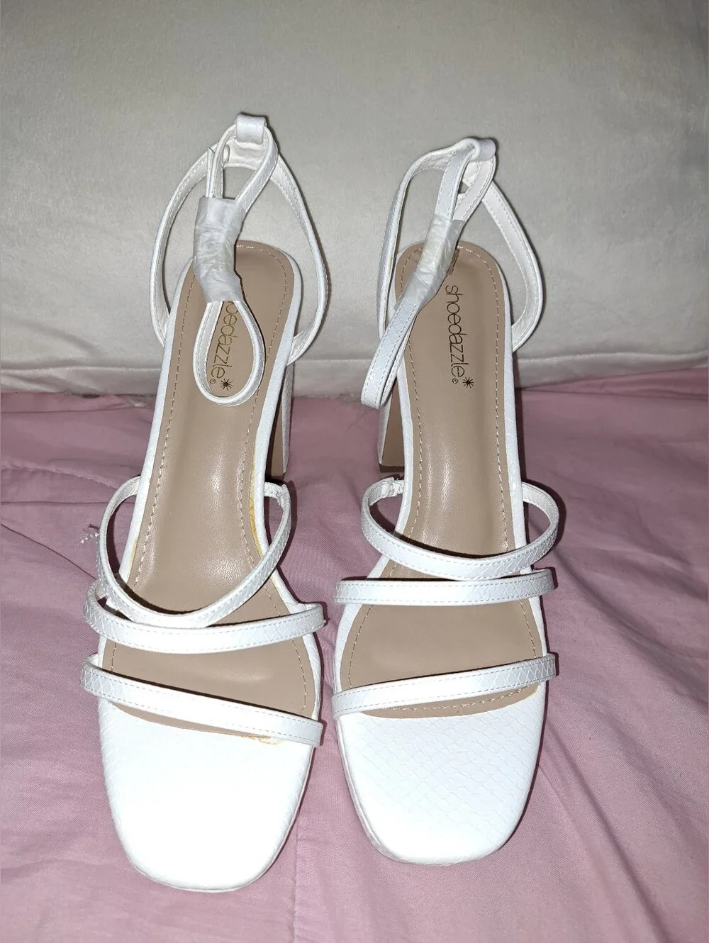 Shoe Dazzle White Strappy Block Heel Sandal